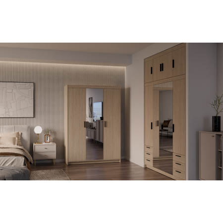 Szafa trzydrzwiowa z lustrem 133 cm uchylna TRINO dąb olejowany